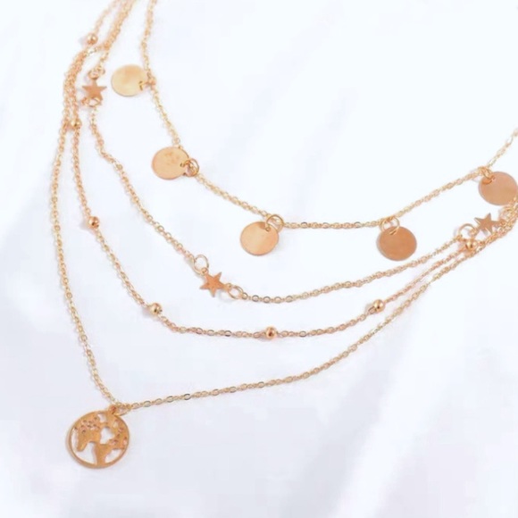 Four Layers Gold Chains Earth Pendant Necklaces - Picture 3 of 11